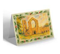 CHRISTMAS NOTELET - West Front & Tower, Fountains Abbey - Vintage Art Style