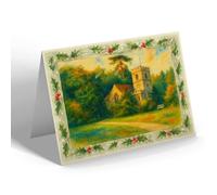 CHRISTMAS NOTELET - Wonersh Parish Church from the Old Green - Vintage Art Style