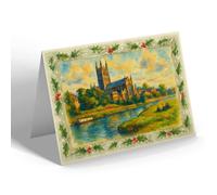 CHRISTMAS NOTELET - Worcester Cathedral from the North West - Vintage Art Style