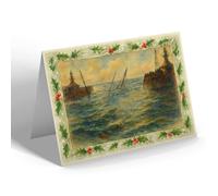 CHRISTMAS NOTELET - Wreck, Entrance to the Harbour Lowestoft - Vintage Art Style