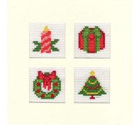 Christmas Novelties 1 (Candle, Present, Wreath & Tree) - 14 Count Square Cross Stitch Card Kit