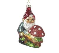 Christmas Novelty Bauble, Glass Gnome & Toadstool Bauble, Gardeners Gift, Funny Christmas Tree Decoration, Woodland Autumn Decoration, Garden Gnome Figuirine