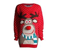 Christmas Novelty Reindeer Fairisle Snowflake Knitted Xmas Jumper Sweater, Red, Medium