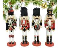 Christmas Nut Cracker | Nutcracker Soldier Doll Holiday Decoration | 4 Pieces Wooden Christmas Ornaments For Party Indoor Outdoor Living Room Garden