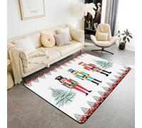 Christmas Nutcracker 150x200cm Large Area Rug, Xmas Snowflake Pine Tree Living Room Rug, Kawaii Bow Tie Geometric Lattice Rugs for Bedroom White Snowflake Indoor Floor Mat, Christmas Decorations