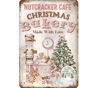 Christmas Nutcracker Bakery Sign Christmas Wall Art Sign Gingerbread Sign Pink Christmas Metal Sign Plaque for Holiday Party Decor Christmas Decorations 8x12 Inch
