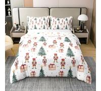 Christmas Nutcracker Bedding Set for Kids,Green Tree Branches Cotton Comforter Cover Cute Red Snowflake Bed Set Super King,Cartoon Soldier Royal Guarder Comforter Cover,Outdoor Christmas Decorations
