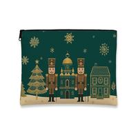 Christmas Nutcracker Cosmetic Bag, Vintage Holiday Makeup Pouch for Women, Portable Canvas Zipper Organizer, Winter Skincare Toiletry Bag, Green, 7x9 Inch, Nutcracker