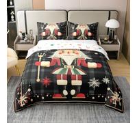 Christmas Nutcracker Cotton Comforter Cover, Cute White Snowflake Bedding Set Double Cartoon Soldier Royal Guarder Duvet Cover Set, Geometric Lattice Bed Set, Outdoor Christmas Decorations