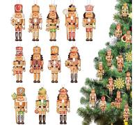 Christmas Nutcracker Decor,12X Wooden Nutcracker Soldier Pendants | Figure Puppet Pendants for Tree Decoration
