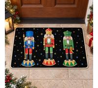 Christmas Nutcracker Doormat 32x48in, Holiday Toy Soldier Front Door Mat | for Indoor Outdoor, Festive Red Green Blue Nutcrackers Starry Night Welcome Floor Mat for Porch Entryway Winter Decor