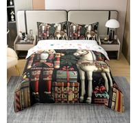 Christmas Nutcracker Duvet Cover Set Cartoon Soldier Royal Guarder Cotton Comforter Cover, White Horse Double Bedding Sets, Cute Xmas Ornaments Bed Set