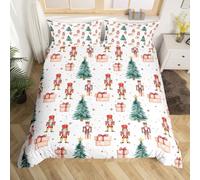 Christmas Nutcracker Duvet Cover Set,Green Tree Branches Bedding Set for Kids Teens,Cute Red Snowflake Bed Sets Super King Cartoon Soldier Royal Guarder Comforter Cover,Outdoor Christmas Decorations