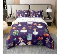 Christmas Nutcracker Duvet Cover Set Red Bow Tie Christmas Tree Cotton Comforter Cover, Cute Ballet Princess Xmas Snowflake Super King Bedding Set, Cartoon Royal Guarder Soldier Bed Sets,Indigo