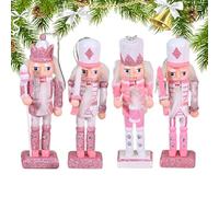 Christmas Nutcracker Figures | 4 Pieces Christmas Collectors Nutcracker Pink | Wooden Figure for Living Room Bedroom Dining Room Parties Thanksgiving, Decoration for Shelves Kitchen Living Room Do