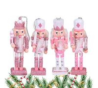 Christmas Nutcracker Figurines, 4 Pieces Pink Nutcracker for Christmas | Collectible Wooden Figures, for Parties, Bedroom, Living Room, Kitchen
