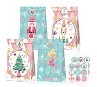 Christmas Nutcracker Gift Bags Pink Christmas Nutcracker Candy Cane Party Favor Xmas Goodie Candy Treat Bag for Holiday Birthday Party Supplies 12 PCS