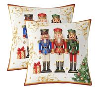 Christmas Nutcracker Kids Throw Pillow Cover,Xmas Happy New Year Pine Tree Double Sides Pillow Case,Winter Holiday Festival Home Decor,Beige Colorful Bed Couch Sofa Cushion Cover,2 Pack 24"x24"