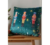 Catherine Lansfield Christmas Nutcracker Light Up Cushion in Green, Polyester | Charlies