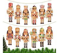 Christmas Nutcracker Ornaments - 12X Wooden Nutcracker Soldier Ornaments | Small Holiday, Figure Puppet Toy