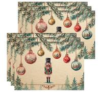 Christmas Nutcracker Pattern Placemats, Cream Festive Table Mats for Holiday Dining, Non-Slip Washable Indoor Outdoor Decorative Placemat Set of 6