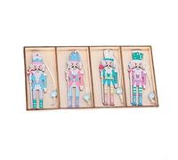 Christmas Nutcracker Pendant Set 8 Wooden Ornaments for Festive DIY Decor, Retro King Designs for Holiday Cheer (A)