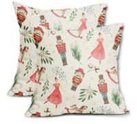 Christmas Nutcracker Pink Pillow Covers 18x18 Inch Set of 2, Winter Holiday Rustic Decorative Throw Pillow Cases Outdoor Vintage Farmhouse Cushion Covers Xmas Decoration Gift Sofa Couch Bed Decor