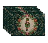 Christmas Nutcracker Placemats, Green Holiday Decorative Place Mats for Dining Table, Non-Slip Washable Indoor Outdoor Festive Placemat Set of 6