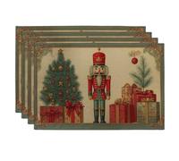 Christmas Nutcracker Placemats, Red Green Holiday Table Mats for Dining Room, Non-Slip Washable Indoor Outdoor Festive Decorative Placemat Set of 4