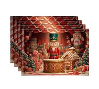 Christmas Nutcracker Placemats, Red Holiday Decorative Place Mats for Dining Table, Non-Slip Washable Indoor Outdoor Party Tableware Set of 4