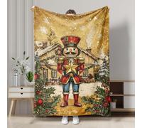 Christmas Nutcracker Plush Blanket, Gold Vintage Holiday Decor Throw Blanket, Cozy Soft Fabric for Sofa, Bed, All Season Use 60x80 Inch