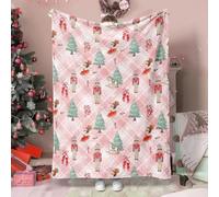 Christmas Nutcracker Throw Blanket Xmas Buffalo Plaid Snowflakes Trojans Candy Cane Funny Pink Flannel Heavy Big Fluffy Couch car Indoor Living Room Throw Blanket 40x50inch