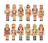 Christmas Nutcracker Tree Decorations | 12X Wooden Nutcracker Soldier Christmas Decorations - Figure Puppet Home Decor, Holiday Ornaments