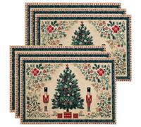 Christmas Nutcracker Tree Placemats, Red and Green Festive Table Mats for Holiday Dining, Non-Slip Washable Indoor Outdoor Decorative Placemat Set of 6