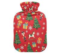 Christmas Nutcracker Tree Red Hot Water Bottle with Cover for Pain Relief Feet and Bed Warmer for Sore Muscles, 2L