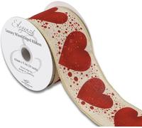 Christmas Nutcracker Winter Xmas Pets Edged Broad Luxury Decorations Gift Packing Sewing Ribbon - Per Metre - Simply Sew Crafty™(Wired Large Heart/Dots - 1 Metre)