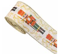 Christmas Nutcracker Wired Edge Ribbon 5 Yards - Xmas Craft Fabric for Decorative Wrapping, Gift, Hair Bow, Sewing Crafts Supplies - 2.5 Inch Width (White & Red)