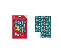 Christmas Nutcrackers & Snow Globes Green Gift Wrap Sheets with Matching Tags - Pack of 5 Holiday Wrapping Paper Sheets & Gift Tags - Festive Xmas Present Wrap