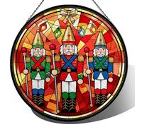 Christmas Nutcrackers Soldiers Stained Glass Window Hanging, 7.9" Nutcracker Soldiers Sun Catcher Glass Panel with Chain, Nutcracker Christmas Decor Handmade Suncatchers Xmas Gifts for Women Sister