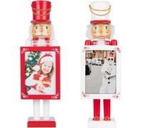 SHATCHI 38cm Red/White Wooden Christmas Nutcrackers Personalise Photo Frame - 2pcs Set - Soldiers King Puppet Figurines Xmas Home Decoration Ornament