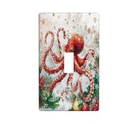 Christmas Octopus Decorative Light Switch Cover Plate 1 Gang Single Toggle, Xmas Watercolor Snow Electrical Faceplate for Kitchen Bathroom, Sealifes Switchcover Decor