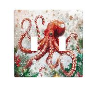 Christmas Octopus Decorative Light Switch Cover Plate 2 Gang Double Toggle, Xmas Watercolor Snow Electrical Faceplate for Kitchen Bathroom, Sealifes Switchcover Decor