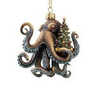 Christmas Octopus Ornament | Acrylic 2D Hand-Painted Coastal Holiday Decoration | Deep Sea Christmas Tree Ornament With Metal Hanging Cord | Gift For OceanLovers