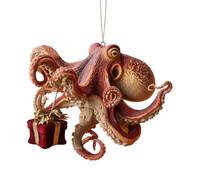 Christmas Octopus Ornament | Acrylic 2D Hand-Painted Coastal Holiday Decoration | Deep Sea Christmas Tree Ornament With Metal Hanging Cord | Gift For OceanLovers