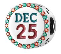 Christmas on Dec 25 Round Charm, December 25th Beads with Sparkle Red Green CZ Stone, Fit Pandora Xmas Bracelet, Gifts for Birthday/Grandma/Best Friends/Mom