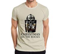 Christmas On The Rocks Whiskey Skull Viking Helmet Runes Gift Men's T-Shirt, natural, L