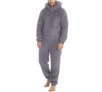 Christmas Onesies for Men Thicken Fleece Pyjamas Jumpsuit Winter Thermal Playsuit Loungewear All in One Matching Pjs for Couples Nightwear Mens Dressing Gowns with Hood Dark Gray, M