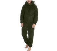 Christmas Onesies for Men Thicken Fleece Pyjamas Jumpsuit Winter Thermal Playsuit Loungewear All in One Matching Pjs for Couples Nightwear Mens Dressing Gowns with Hood Dark Green, XXL