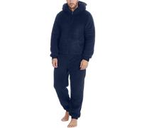 Christmas Onesies for Men Thicken Fleece Pyjamas Jumpsuit Winter Thermal Playsuit Loungewear All in One Matching Pjs for Couples Nightwear Mens Dressing Gowns with Hood Dark Blue, 4XL