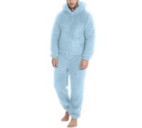Christmas Onesies for Men Thicken Fleece Pyjamas Jumpsuit Winter Thermal Playsuit Loungewear All in One Matching Pjs for Couples Nightwear Mens Dressing Gowns with Hood Light Blue, M